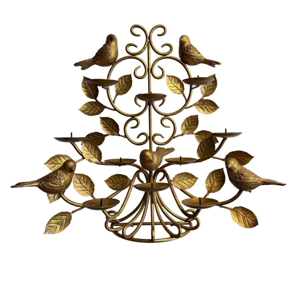 Metal Bird Tree Candelabra Tabletop Gold 10‎ Candle Holder Rustic Decor 18x19.5"